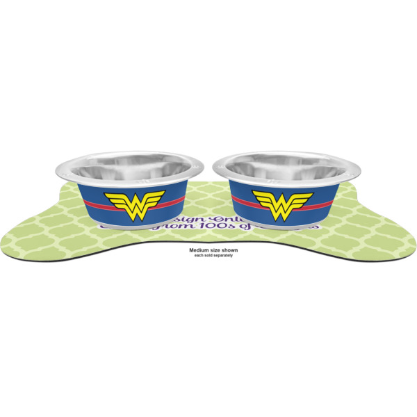 Custom Design - Metal Pet Bowls - On Dog Bone Shaped Mat