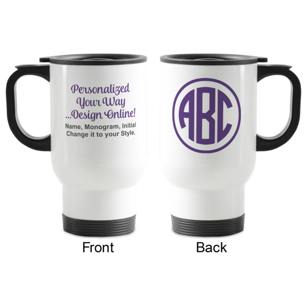 Custom Design - Stainless Steel Travel Mug with Handle - Front & Back