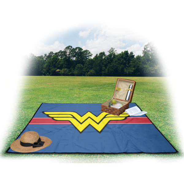 Custom Design - Picnic Blanket - with Basket Hat and Book - in Use
