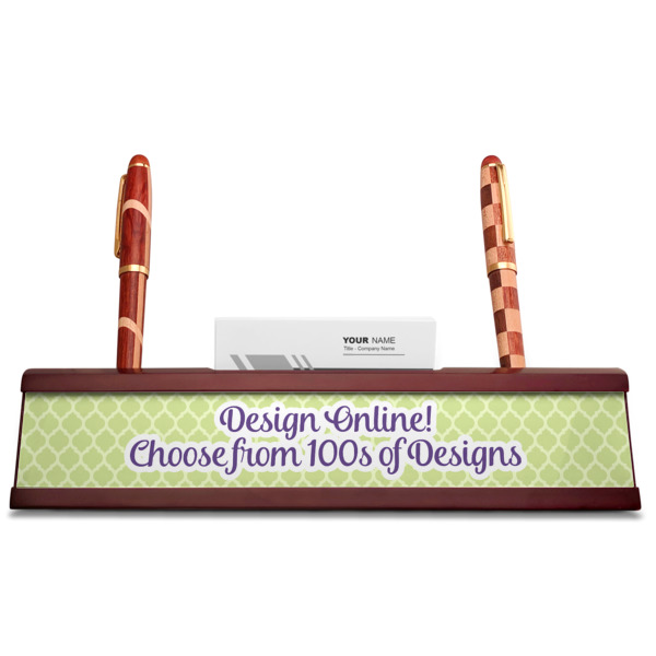 Custom Design - Red Mahogany Nameplates with Business Card Holder - Straight