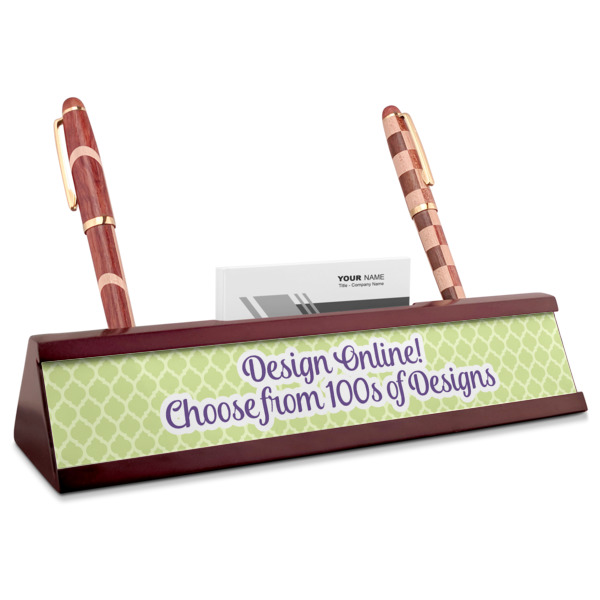 Custom Design Your Own Red Mahogany Nameplate with Business Card Holder