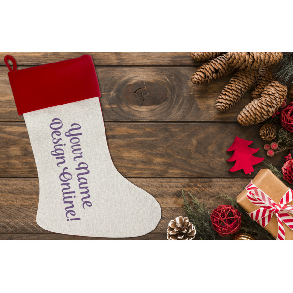 Custom Design - Linen Stocking w/Red Cuff - Flat Lay (LIFESTYLE)