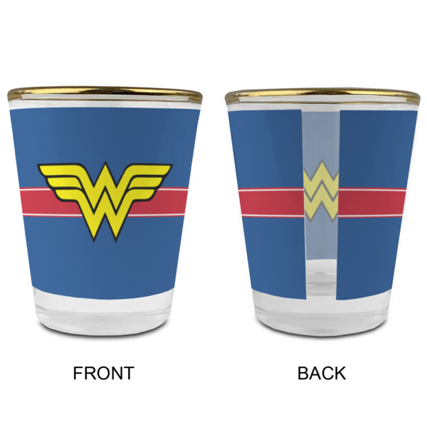 Custom Design - Glass Shot Glass - Gold Rim - Front & Back