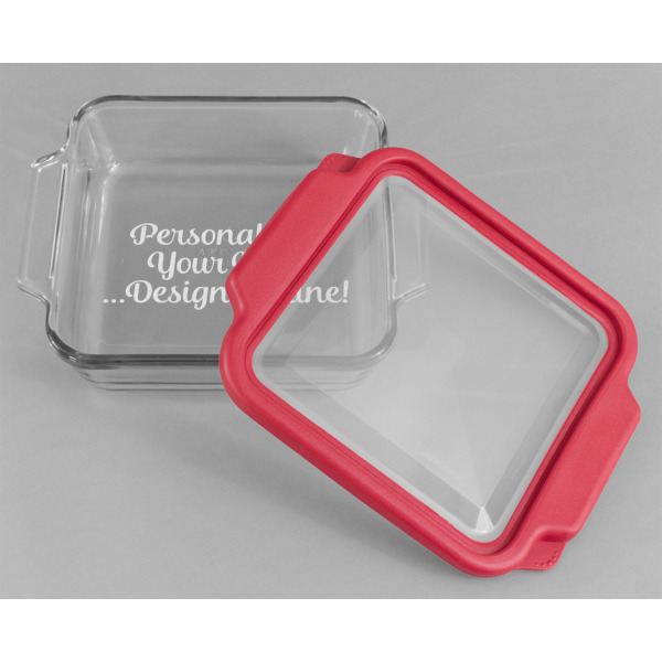 Custom Design - Glass Cake Dish - 8"x8" - Dish w/ Lid