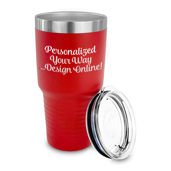 Custom Design - 30 oz Stainless Steel Ringneck Tumblers - Red - LID OFF