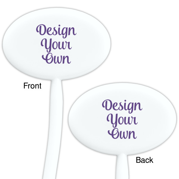 Custom Design - White Plastic 7" Stir Stick - Double Sided - Oval - Front & Back