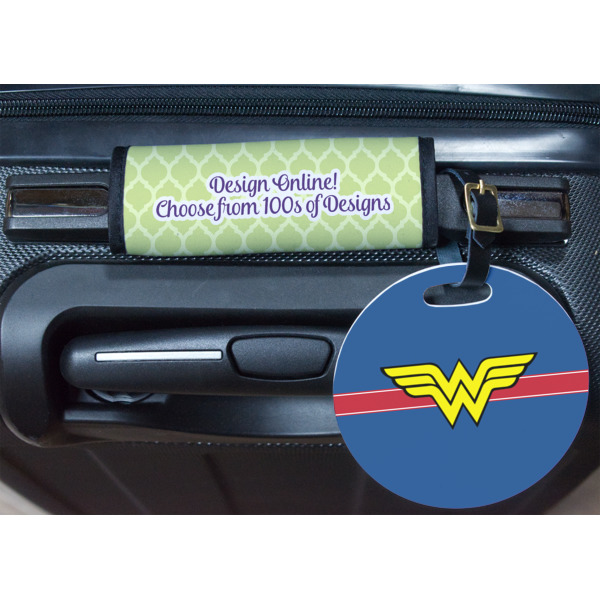 Custom Design - Round Luggage Tag & Handle Wrap - In Context