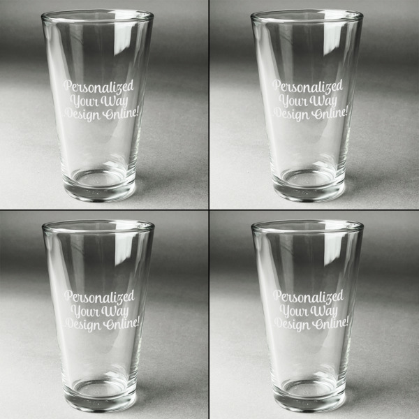 Custom Design - Set of Four Engraved Beer Glasses - Individual View