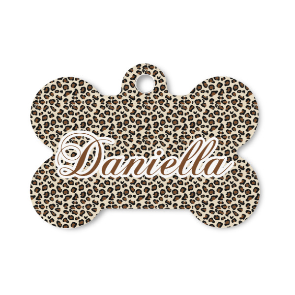 Custom Leopard Print Bone Shaped Dog ID Tag - Small (Personalized)