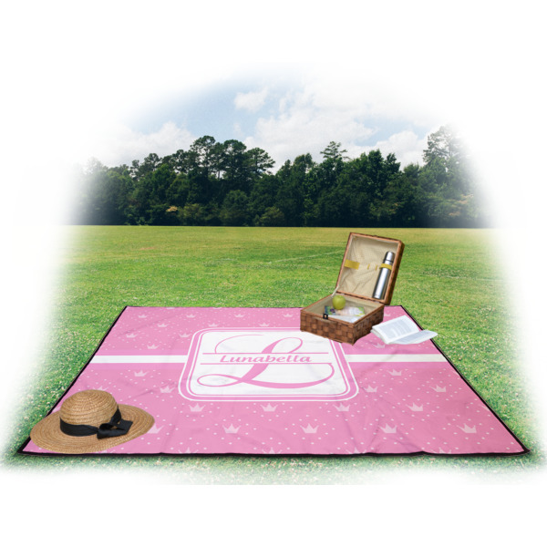 Custom Design - Picnic Blanket - with Basket Hat and Book - in Use