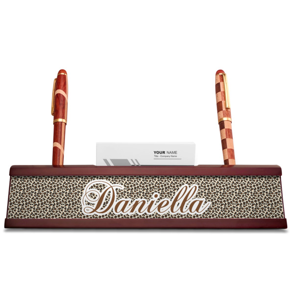 Custom Design - Red Mahogany Nameplates with Business Card Holder - Straight