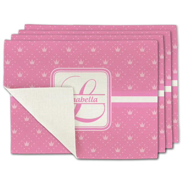 Custom Leopard Print Single-Sided Linen Placemat - Set of 4 w/ Name and Initial