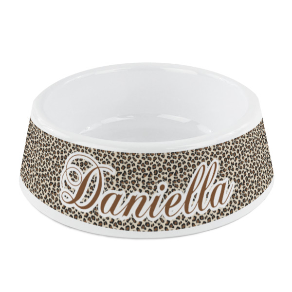 Custom Leopard Print Plastic Dog Bowl - Small (Personalized)