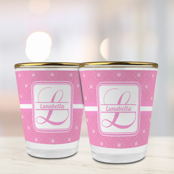 Custom Design - Glass Shot Glass - Gold Rim - Lifestyle