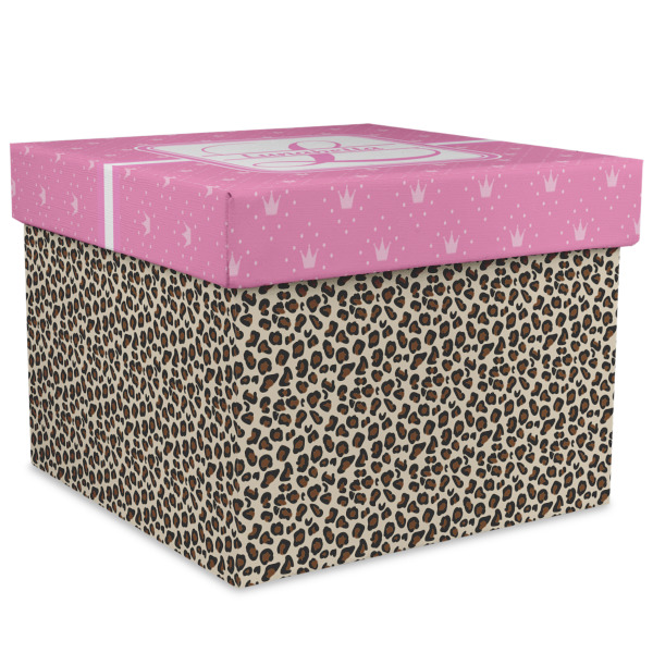 Custom Leopard Print Gift Box with Lid - Canvas Wrapped - XX-Large (Personalized)