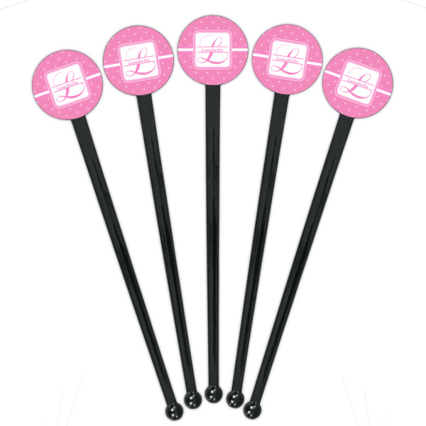 Custom Design - Black Plastic 7" Stir Stick - Round - Fan View