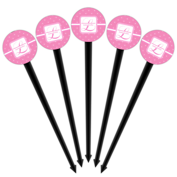 Custom Design - Black Plastic 4" Food Pick - Round - Fan View