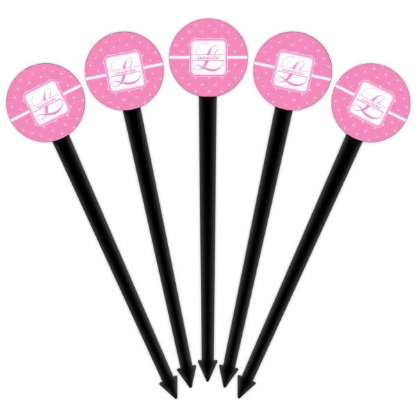 Custom Design - Black Plastic 6" Food Pick - Round - Fan View