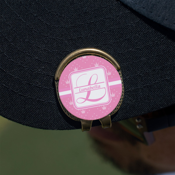 Custom Design - Golf Ball Marker Hat Clip - Gold - On Hat