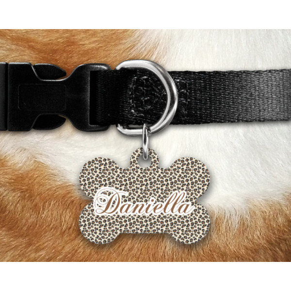 Custom Design - Bone Shaped Dog Tag on Collar & Dog