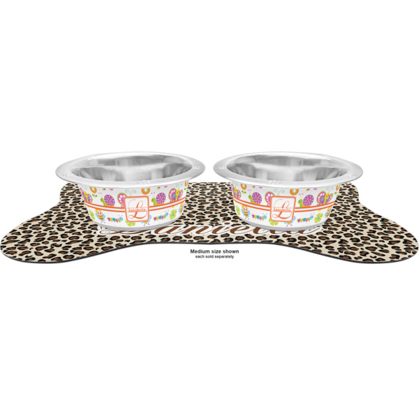 Custom Design - Metal Pet Bowls - On Dog Bone Shaped Mat