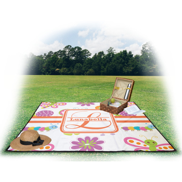 Custom Design - Picnic Blanket - with Basket Hat and Book - in Use