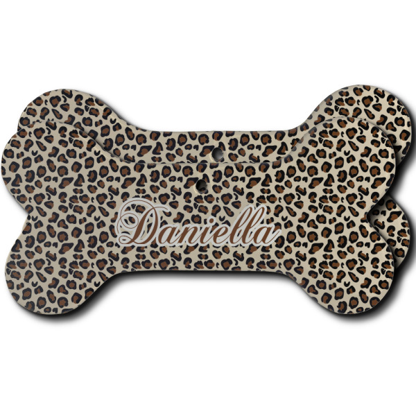 Custom Leopard Print Ceramic Dog Ornament - Front & Back w/ Name and Initial