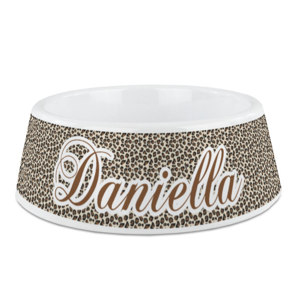 Custom Leopard Print Plastic Dog Bowl (Personalized)