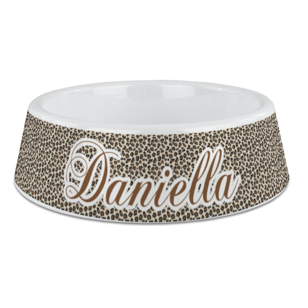 Custom Leopard Print Plastic Dog Bowl - Large (Personalized)