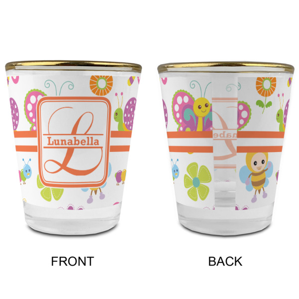 Custom Design - Glass Shot Glass - Gold Rim - Front & Back