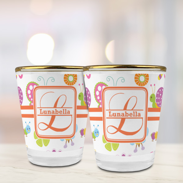 Custom Design - Glass Shot Glass - Gold Rim - Lifestyle