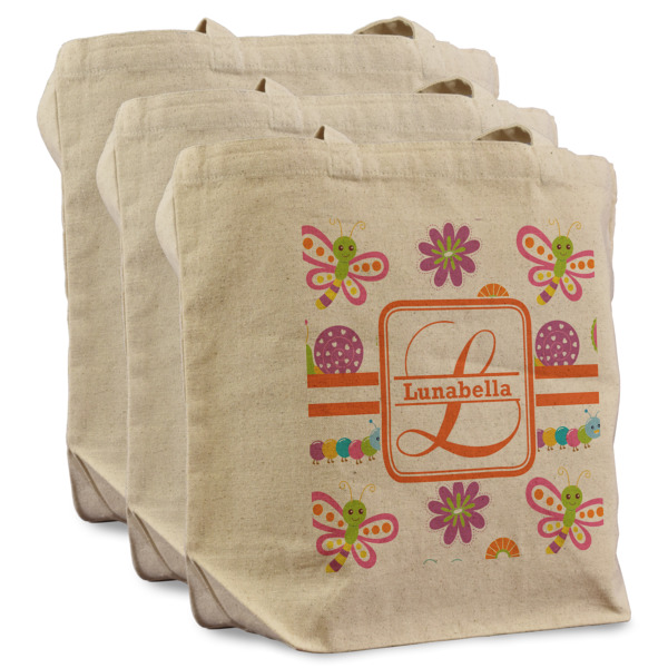 Custom Design - 3 Reusable Cotton Grocery Bags - Front View