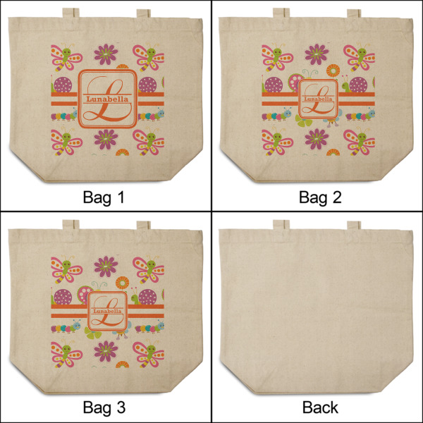 Custom Design - 3 Reusable Cotton Grocery Bags - Front & Back View