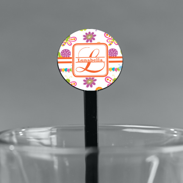 Custom Design - Black Plastic 7" Stir Stick - Round - Main