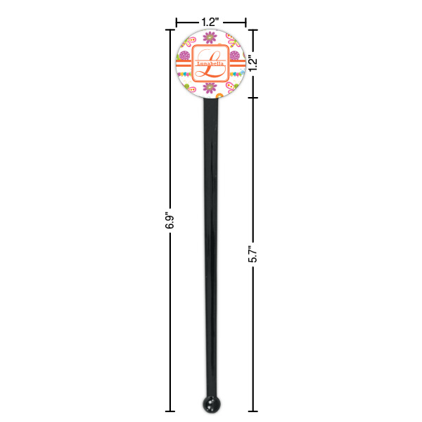 Custom Design - Black Plastic 7" Stir Stick - Round - Dimensions