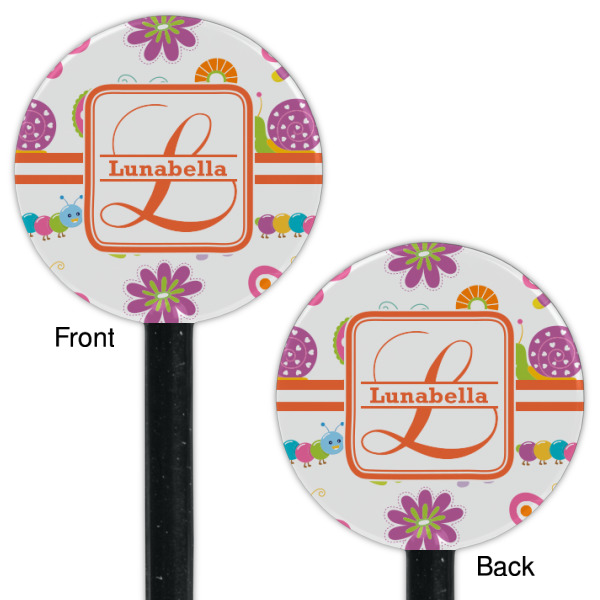 Custom Design - Black Plastic 5.5" Stir Stick - Double Sided - Round - Front & Back