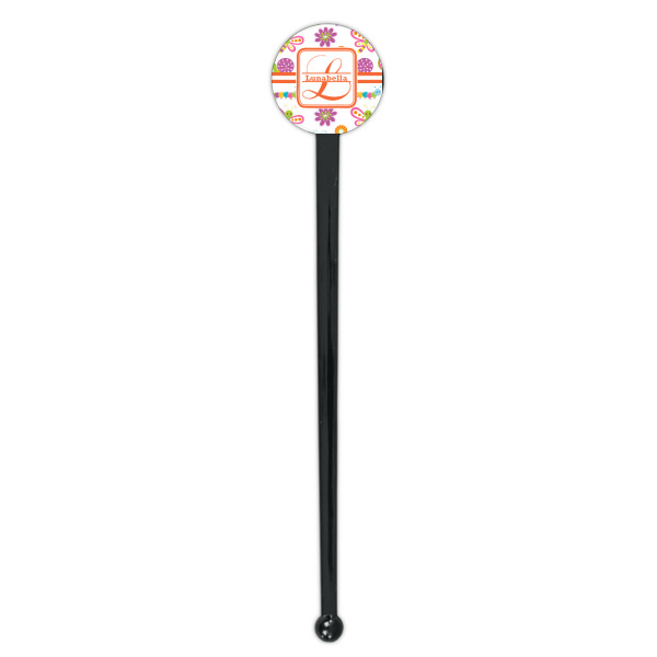 Custom Design - Black Plastic 7" Stir Stick - Round - Single Stick