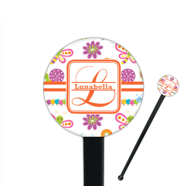 Custom Leopard Print 7" Round Plastic Stir Sticks - Black - Single Sided (Personalized)