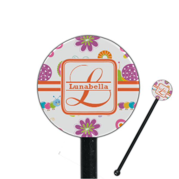 Custom Leopard Print 5.5" Round Plastic Stir Sticks - Black - Single Sided (Personalized)