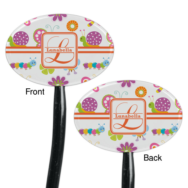 Custom Design - Black Plastic 7" Stir Stick - Double Sided - Oval - Front & Back