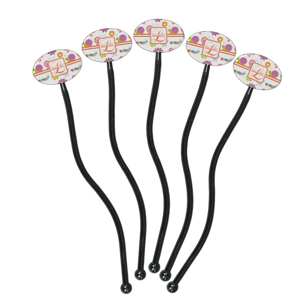 Custom Design - Black Plastic 7" Stir Stick - Oval - Fan