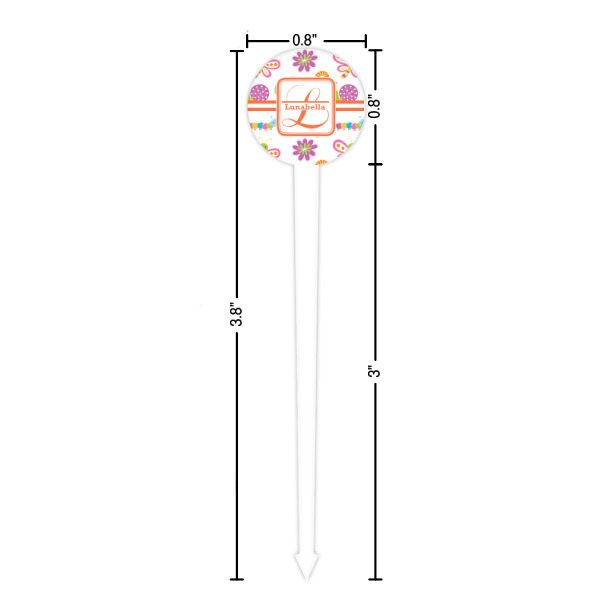 Custom Design - White Plastic 4" Food Pick - Round - Dimensions
