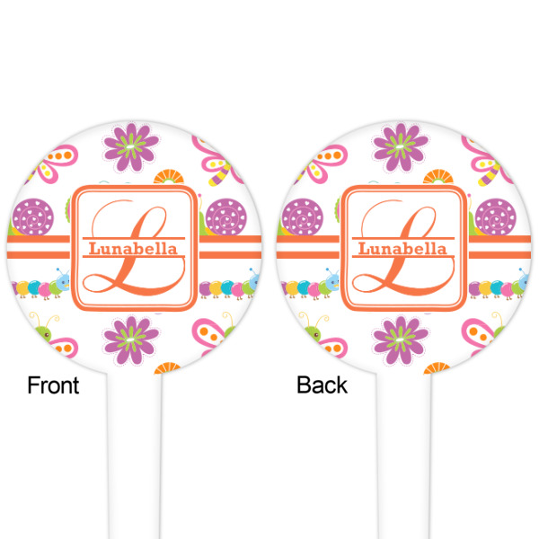 Custom Design - White Plastic 4" Food Pick - Round - Double Sided - Front & Back