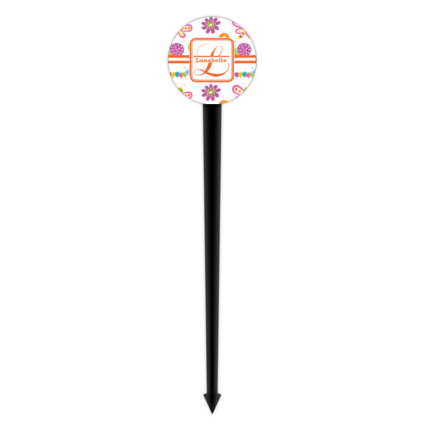 Custom Design - Black Plastic 4" Food Pick - Round - Single Pick