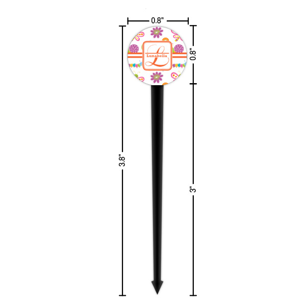 Custom Design - Black Plastic 4" Food Pick - Round - Dimensions