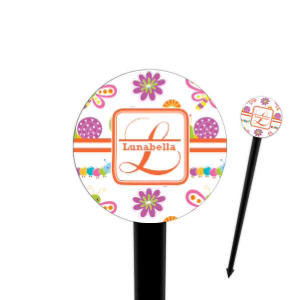 Custom Leopard Print 4" Round Plastic Food Picks - Black - Single Sided (Personalized)