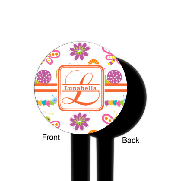 Custom Design - Black Plastic 4" Food Pick - Round - Single Sided - Front & Back