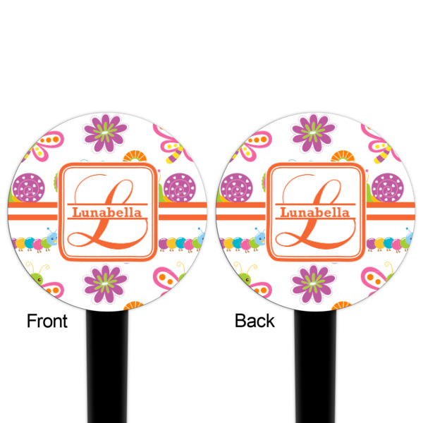 Custom Design - Black Plastic 4" Food Pick - Round - Double Sided - Front & Back