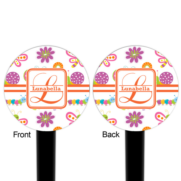 Custom Design - Black Plastic 6" Food Pick - Round - Double Sided - Front & Back