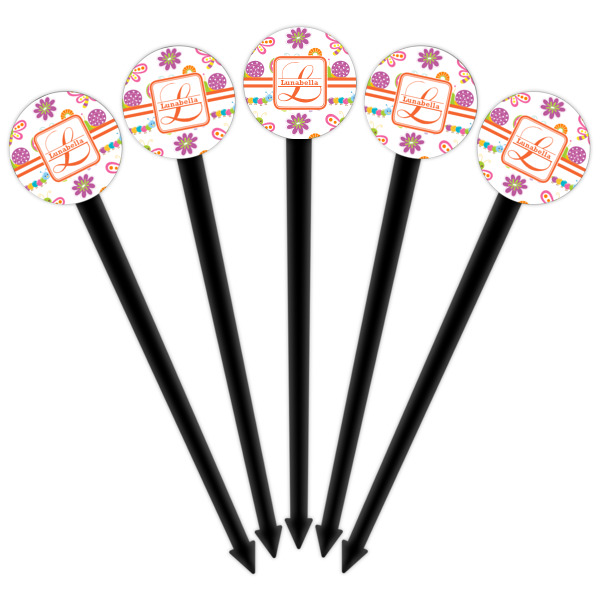 Custom Design - Black Plastic 6" Food Pick - Round - Fan View